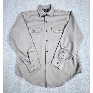 VTG Sears Mens Shirt 15.5 Gray Solid Perma Prest Long Sleeve Pocket Front Work‎